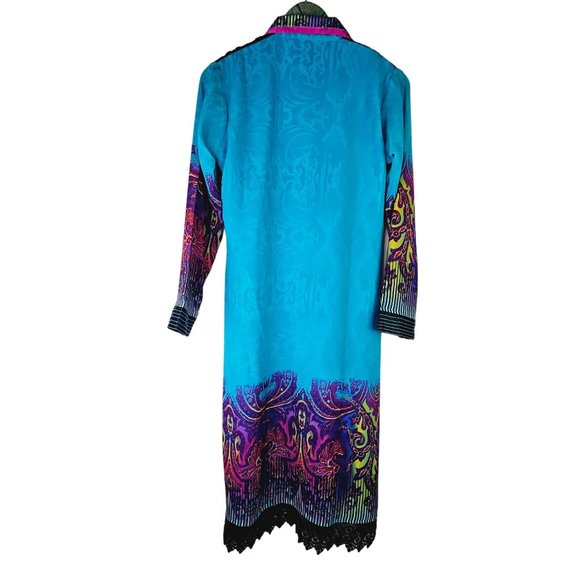 Vintage Pakistani Dress Top, Kameez, Side Splits w/ Lace & Silk Fabric, Size 40 - Picture 7 of 12